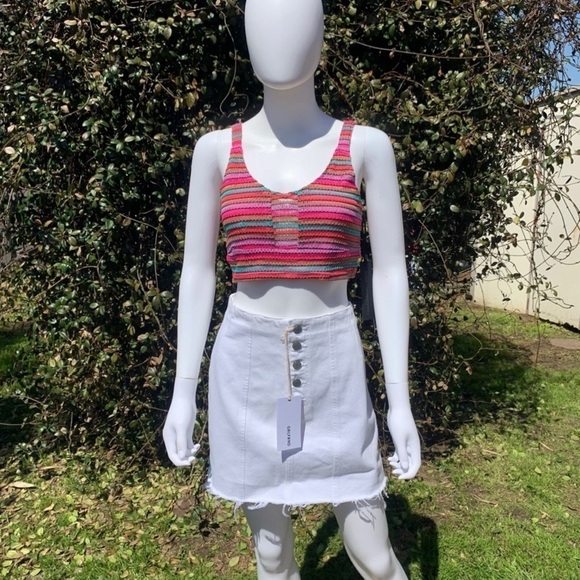 💋NWT Grlfrnd Button Down Raw Hem Twiggy Denim Jean Skirt - Picture 3 of 14